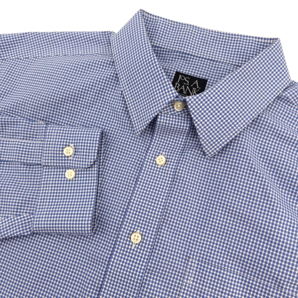 Jos. A. Bank Dress Shirt Men XL Blue Gingham Plaid Traveler Casual Workwear